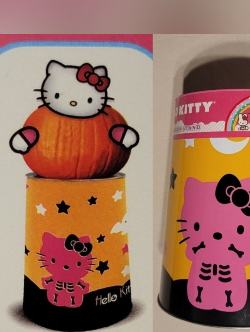 RARE Hello Kitty Skeleton Halloween Tin Pumpkin Stand Sanrio